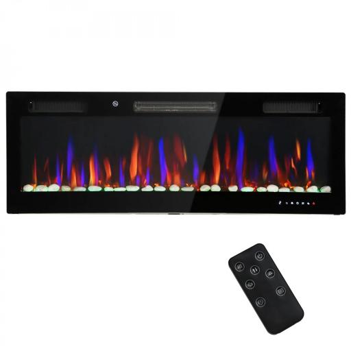 Chimenea Eléctrica Pared Empotrable Ultrafina con Llama 3D Brillo/Velocidad Ajustable y 12 Colores Guijarros 900/1800W [8]