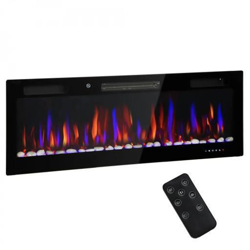 Chimenea Eléctrica Pared Empotrable Ultrafina con Llama 3D Brillo/Velocidad Ajustable y 12 Colores Guijarros 900/1800W [9]