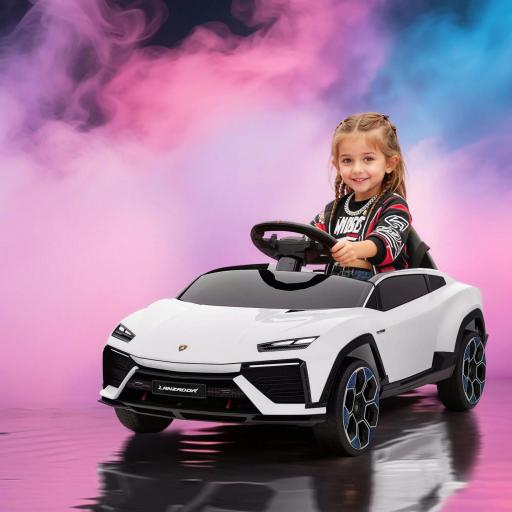 Coche Eléctrico para Niños de +3 Años con licencia Lamborghini Batería 12V Mando a Distancia 2,4 G Motor Doble Blanco