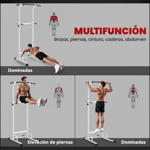 Barra de Dominadas Altura Regulable Estación de Fondos Resistente para Gimnasio en Casa Entrenamiento de Fuerza Blanco [1]