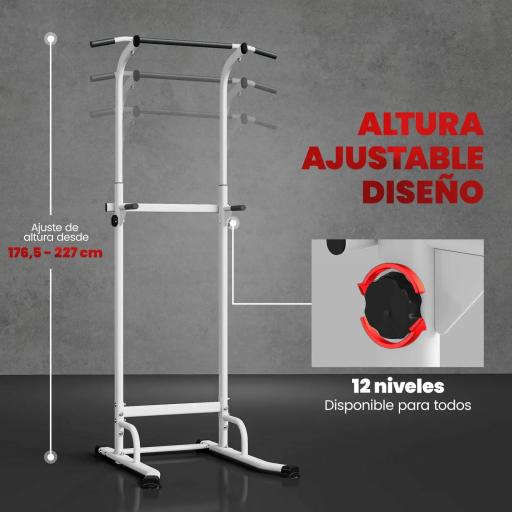 Barra de Dominadas Altura Regulable Estación de Fondos Resistente para Gimnasio en Casa Entrenamiento de Fuerza Blanco [3]