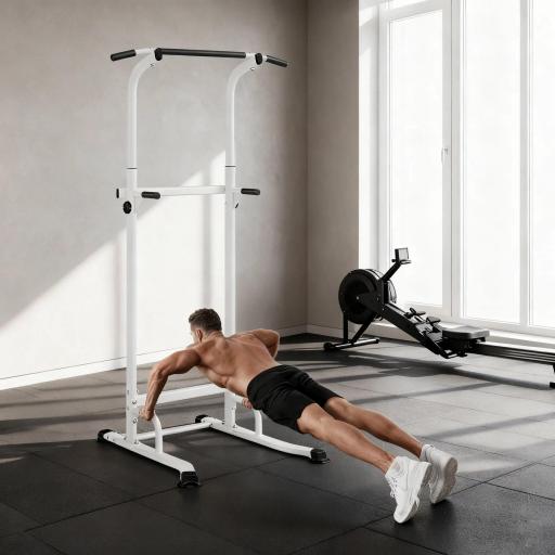 Barra de Dominadas Altura Regulable Estación de Fondos Resistente para Gimnasio en Casa Entrenamiento de Fuerza Blanco [6]