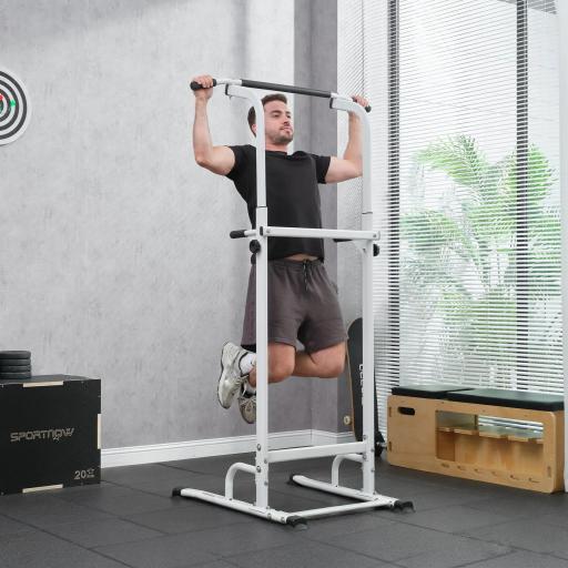 Barra de Dominadas Altura Regulable Estación de Fondos Resistente para Gimnasio en Casa Entrenamiento de Fuerza Blanco [7]