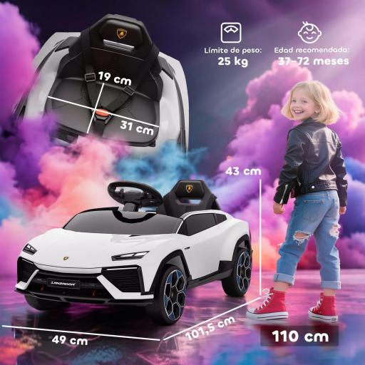 Coche Eléctrico para Niños de +3 Años con licencia Lamborghini Batería 12V Mando a Distancia 2,4 G Motor Doble Blanco [7]