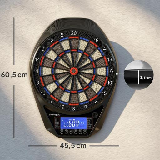 Diana Electrónica con 6 Dardos y 24 Puntas Blandas Pantalla LED 34 Juegos y 2235 Programas 60,5x45,5x3,6 cm Multicolor [1]