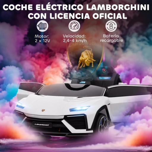 Coche Eléctrico para Niños de +3 Años con licencia Lamborghini Batería 12V Mando a Distancia 2,4 G Motor Doble Blanco [2]