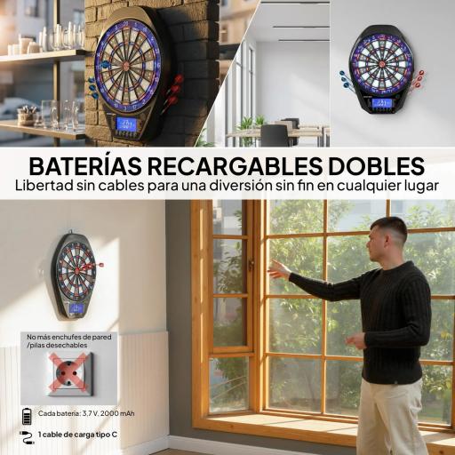 Diana Electrónica con 6 Dardos y 24 Puntas Blandas Pantalla LED 34 Juegos y 2235 Programas 60,5x45,5x3,6 cm Multicolor [3]