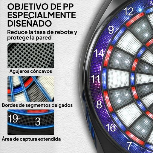 Diana Electrónica con 6 Dardos y 24 Puntas Blandas Pantalla LED 34 Juegos y 2235 Programas 60,5x45,5x3,6 cm Multicolor [7]