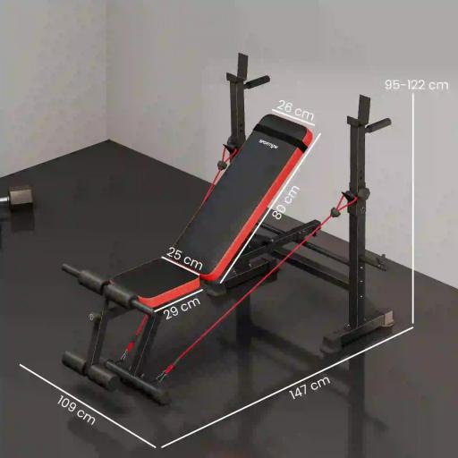 Banco de Musculación Carga 420 kg con Soporte para Barra y Respaldo Ajustable para Entrenamiento en Casa Gimnasio [1]