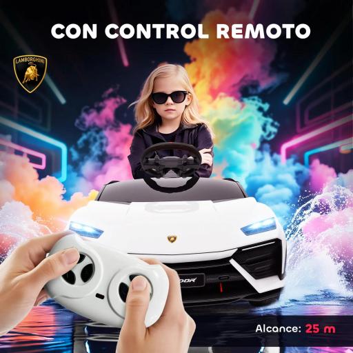 Coche Eléctrico para Niños de +3 Años con licencia Lamborghini Batería 12V Mando a Distancia 2,4 G Motor Doble Blanco [3]