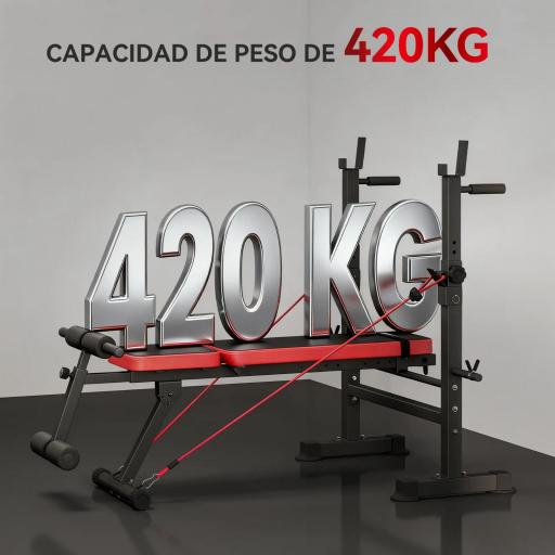 Banco de Musculación Carga 420 kg con Soporte para Barra y Respaldo Ajustable para Entrenamiento en Casa Gimnasio [5]