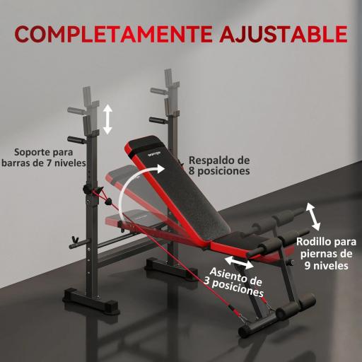 Banco de Musculación Carga 420 kg con Soporte para Barra y Respaldo Ajustable para Entrenamiento en Casa Gimnasio [7]