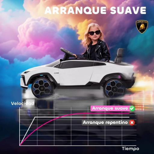 Coche Eléctrico para Niños de +3 Años con licencia Lamborghini Batería 12V Mando a Distancia 2,4 G Motor Doble Blanco [6]