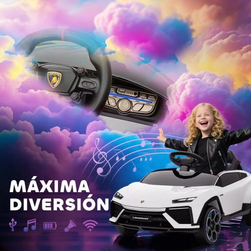 Coche Eléctrico para Niños de +3 Años con licencia Lamborghini Batería 12V Mando a Distancia 2,4 G Motor Doble Blanco [4]