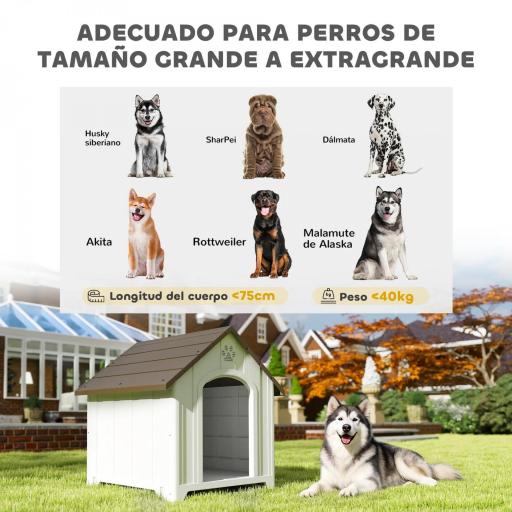 Caseta para Perros Exterior Casa para Perros Extragrandes de Plástico con 2 Ventanas Base Elevada Estacas Marrón Oscuro [5]