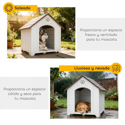 Caseta para Perros Exterior Casa para Perros Extragrandes de Plástico con 2 Ventanas Base Elevada Estacas Marrón Oscuro [2]