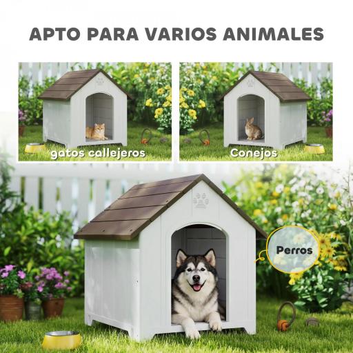 Caseta para Perros Exterior Casa para Perros Extragrandes de Plástico con 2 Ventanas Base Elevada Estacas Marrón Oscuro [8]