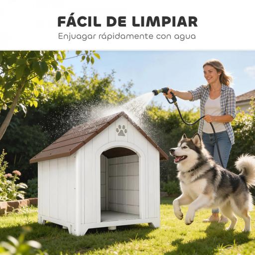 Caseta para Perros Exterior Casa para Perros Extragrandes de Plástico con 2 Ventanas Base Elevada Estacas Marrón Oscuro [3]
