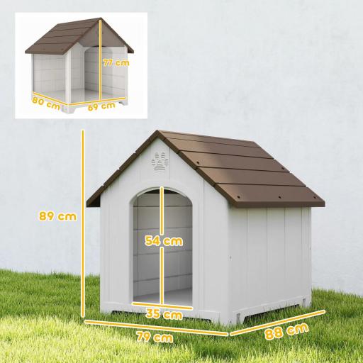 Caseta para Perros Exterior Casa para Perros Grandes de Plástico con 2 Ventanas Base Elevada Estacas Marrón Oscuro [1]
