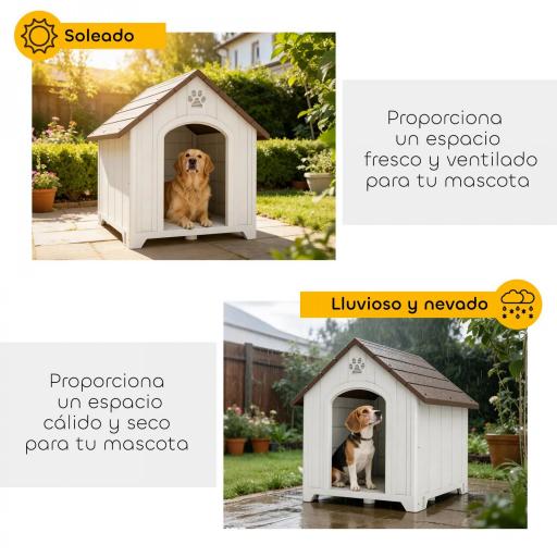 Caseta para Perros Exterior Casa para Perros Grandes de Plástico con 2 Ventanas Base Elevada Estacas Marrón Oscuro [6]