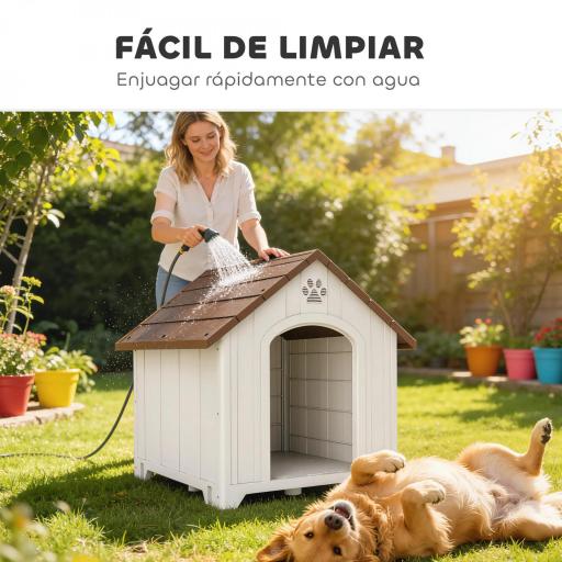 Caseta para Perros Exterior Casa para Perros Grandes de Plástico con 2 Ventanas Base Elevada Estacas Marrón Oscuro [4]