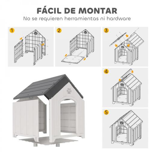 Caseta para Perros Exterior Casa para Perros Grandes de Plástico con 2 Ventanas Base Elevada Estacas Gris [1]