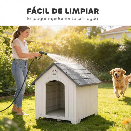 Caseta para Perros Exterior Casa para Perros Grandes de Plástico con 2 Ventanas Base Elevada Estacas Gris [5]