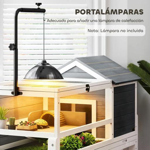 Casa para Tortugas de Madera con Soporte para Lámpara Ajustable Techos Abatibles Bandeja Extraíble y Estante Inferior [6]