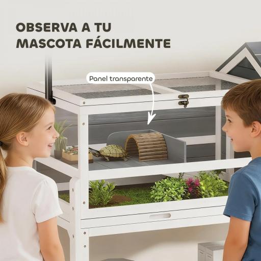 Casa para Tortugas de Madera con Soporte para Lámpara Ajustable Techos Abatibles Bandeja Extraíble y Estante Inferior [4]