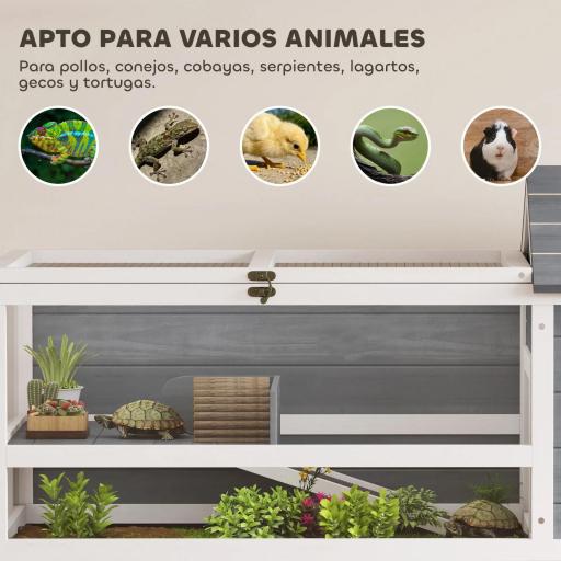Casa para Tortugas de Madera con Soporte para Lámpara Ajustable Techos Abatibles Bandeja Extraíble y Estante Inferior [5]