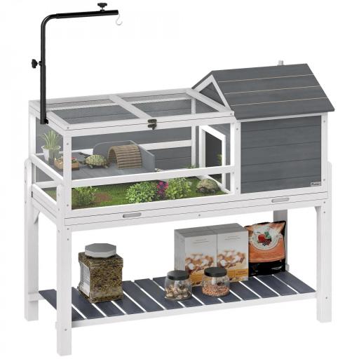 Casa para Tortugas de Madera con Soporte para Lámpara Ajustable Techos Abatibles Bandeja Extraíble y Estante Inferior [8]