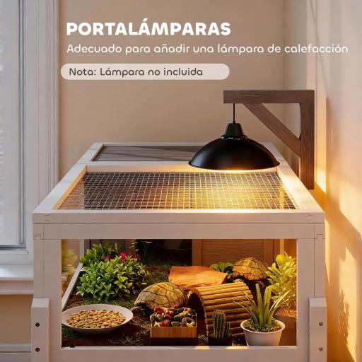 Casa para Tortugas de Madera con Techo de Malla Bandeja Extraíble y Soporte para Lámpara 104x53x82 cm Gris y Blanco [3]