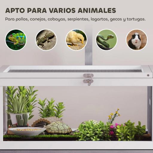 Casa para Tortugas de Madera con Techo de Malla Bandeja Extraíble y Soporte para Lámpara 104x53x82 cm Gris y Blanco [5]