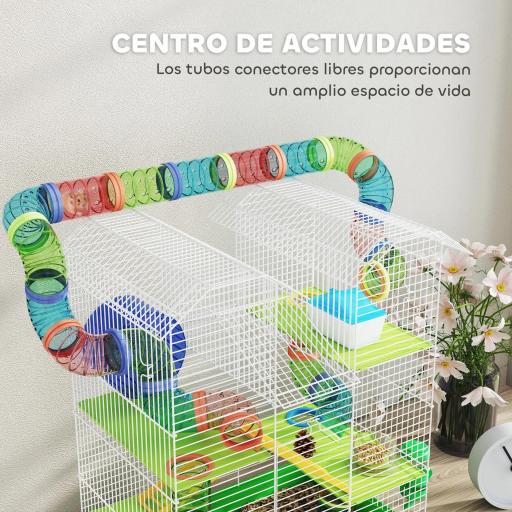 Jaula para Hámster de 5 Niveles 47x30x59 cm con Túnel Comedero Bebedero Casita Rueda de Ejercicio Escaleras Verde [5]