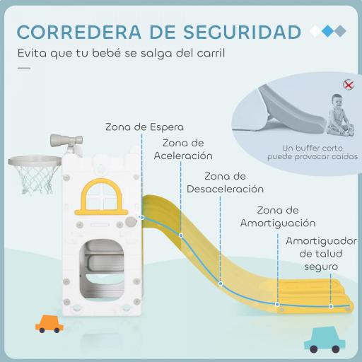 Tobogán Infantil 4 en 1 con Aro de Baloncesto Telescopio Escalador y Cesta Inferior para Interior Amarillo y Verde [5]