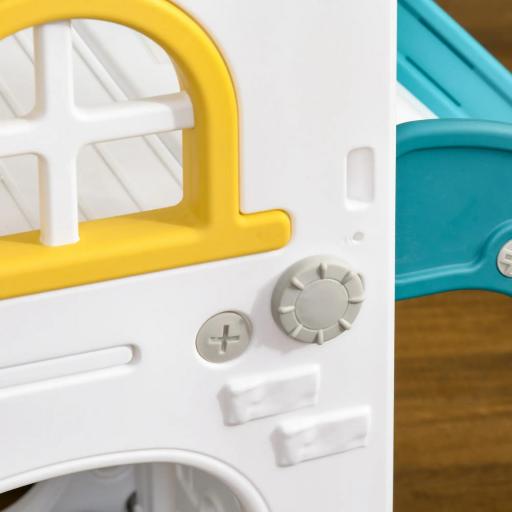 Tobogán Infantil 4 en 1 con Aro de Baloncesto Telescopio Escalador y Cesta Inferior para Interior Amarillo y Verde [7]