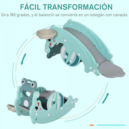  3 en 1 Caballo Balancín para Niños con Tobogán Aro de Baloncesto Set de Juegos Multifuncional con Superficies Suaves 18-36 Meses con Forma de Rana Delfín 72x34x47 cm Verde [4]