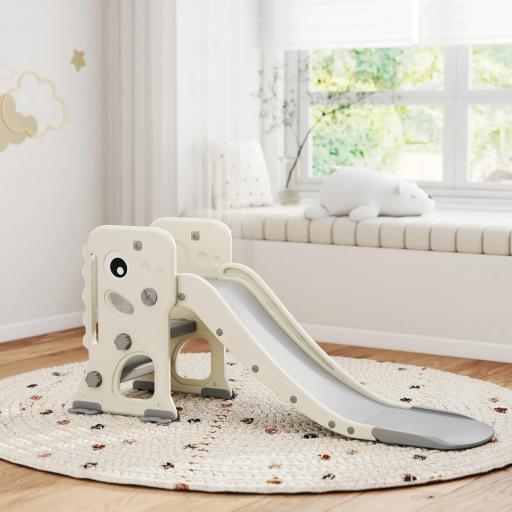 Tobogán Infantil con Diseño de Dinosaurio Canasta y Escalera para Niños de 2-5 Años para Interior 146x52x65 cm Crema
