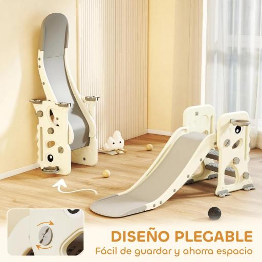 Tobogán Infantil con Diseño de Dinosaurio Canasta y Escalera para Niños de 2-5 Años para Interior 146x52x65 cm Crema [5]