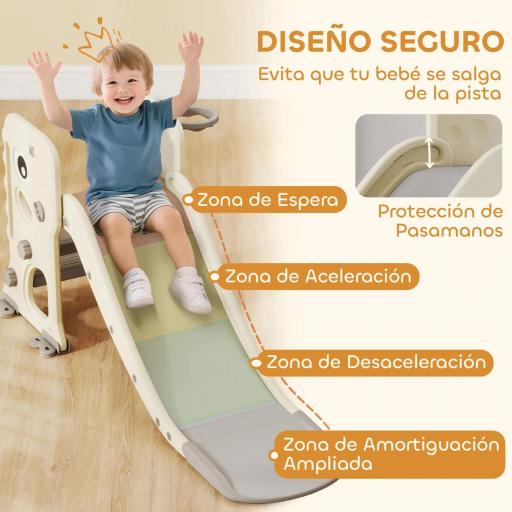 Tobogán Infantil con Diseño de Dinosaurio Canasta y Escalera para Niños de 2-5 Años para Interior 146x52x65 cm Crema [2]