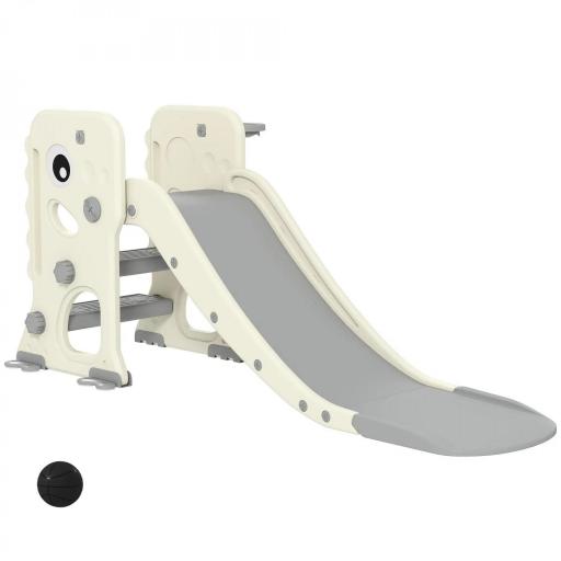 Tobogán Infantil con Diseño de Dinosaurio Canasta y Escalera para Niños de 2-5 Años para Interior 146x52x65 cm Crema [9]