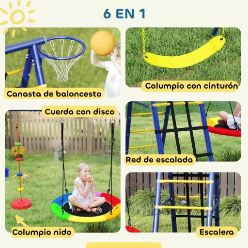 Conjunto de Columpios 6 en 1 para Niños con Nido Escalera Red para Escalar Canasta 350x183x200 cm Multicolor [2]