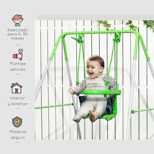 Columpio Infantil para 6-36 Meses con Respaldo y Cinturón de Seguridad para Interior Exterior 122x146x122 cm Verde [2]
