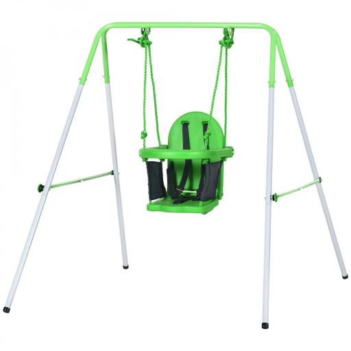 Columpio Infantil para 6-36 Meses con Respaldo y Cinturón de Seguridad para Interior Exterior 122x146x122 cm Verde [8]