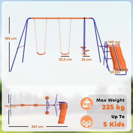 Columpio Infantil 4 en 1 Columpio para Niños con 2 Columpios Individuales 1 Columpio del Planeador 1 Tobogán Multicolor [1]