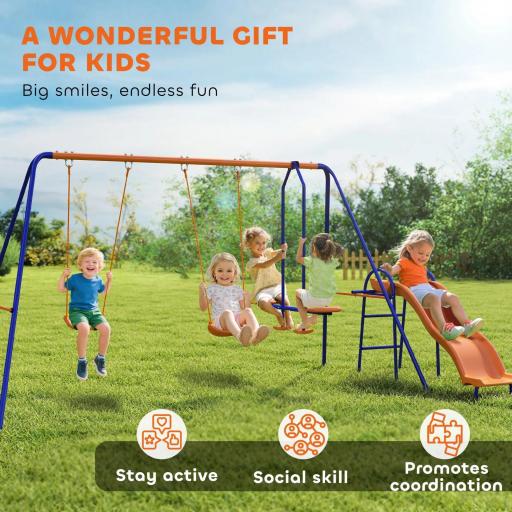 Columpio Infantil 4 en 1 Columpio para Niños con 2 Columpios Individuales 1 Columpio del Planeador 1 Tobogán Multicolor [5]