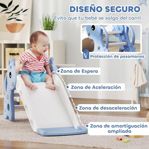 Tobogán Infantil 3 en 1 para Niños 1-3 Años con Escalera Canasta de Baloncesto y Diseño de Jirafa 106x51,5x52 cm Azul [7]