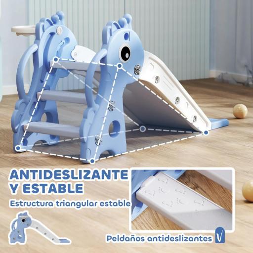 Tobogán Infantil 3 en 1 para Niños 1-3 Años con Escalera Canasta de Baloncesto y Diseño de Jirafa 106x51,5x52 cm Azul [5]