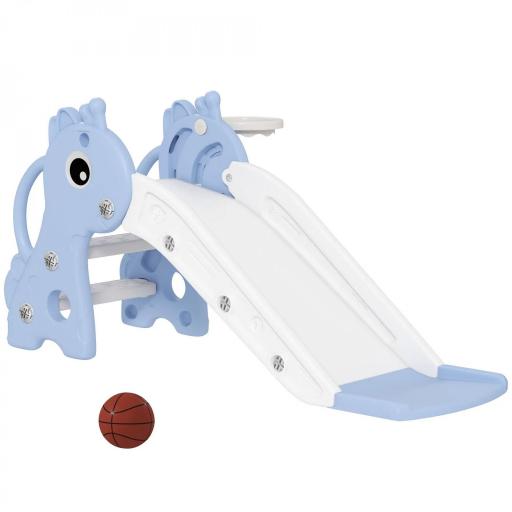 Tobogán Infantil 3 en 1 para Niños 1-3 Años con Escalera Canasta de Baloncesto y Diseño de Jirafa 106x51,5x52 cm Azul [8]