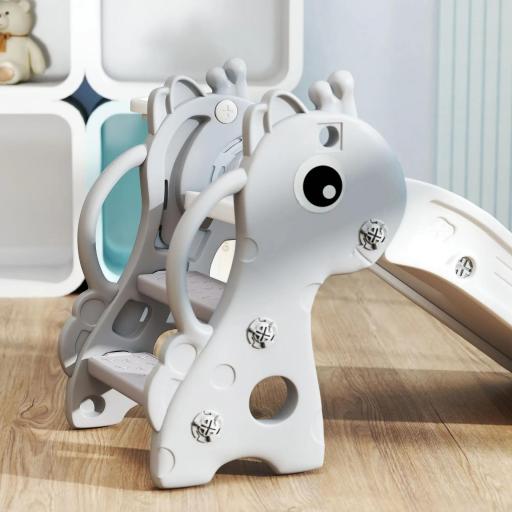 Tobogán Infantil con Diseño de Jirafa Canasta y Escalera para Niños de 1-3 Años para Interior 106x51,5x52 cm Gris [2]